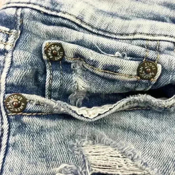Blue Stretchy Denim Cut Off Shorts Distressed Sz 0 Next Level American Eagle - Picture 5 of 10